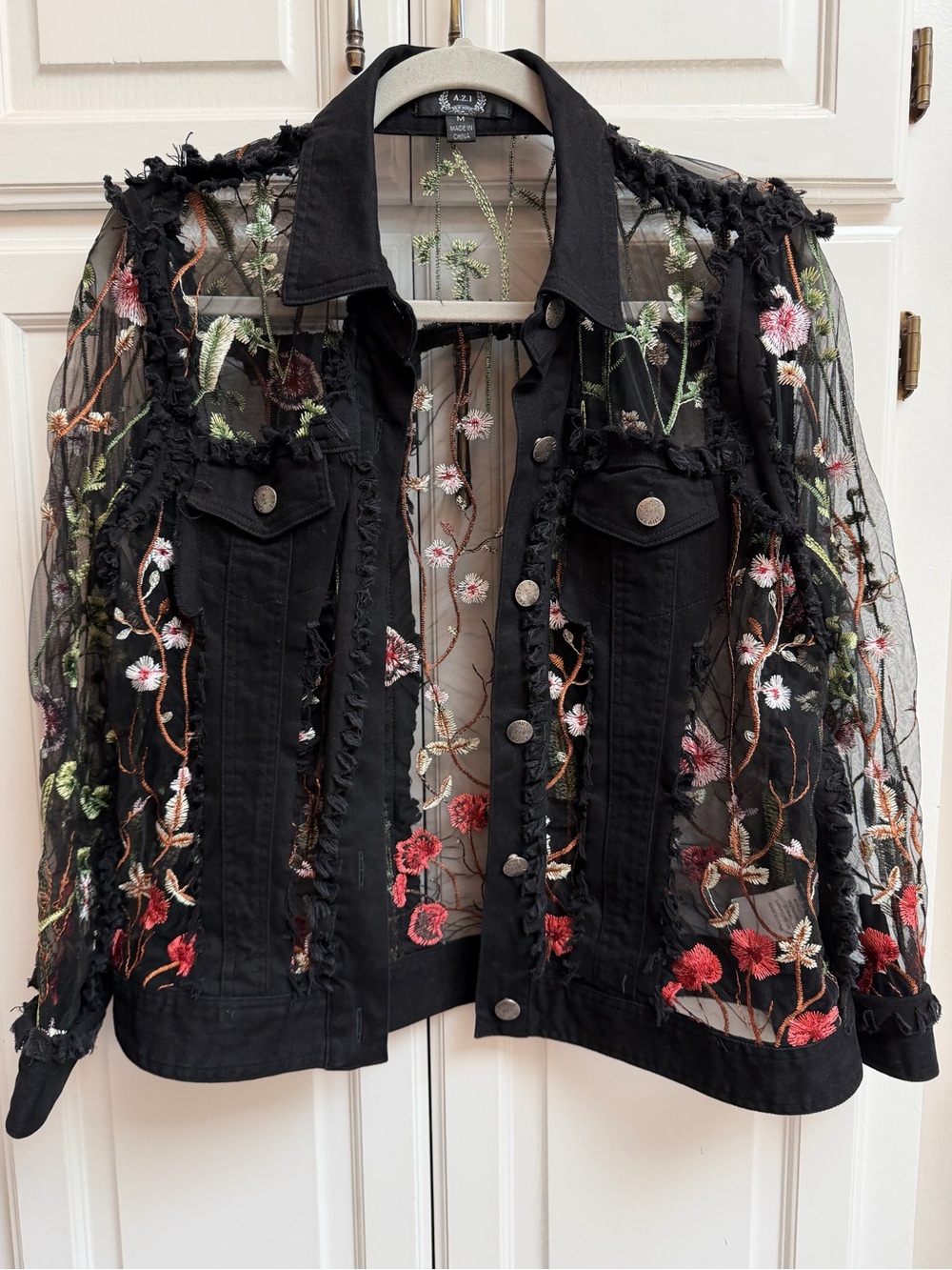 A.Z.I Floral Mesh Embroidered Jacket Black Size Medium